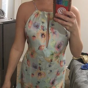 Tobi Flower Criss Cross Halter Mini Dress